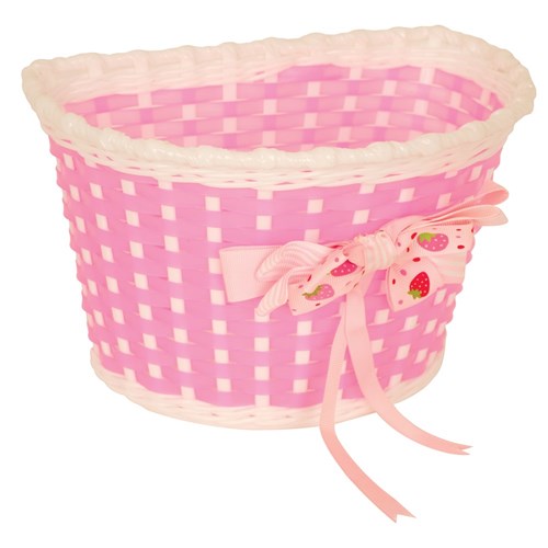 KIDDIES BASKET - PINK & WHITE BASKET WITH STRAWBERRY BOW