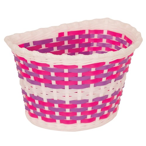 KIDDIES BASKET - WHITE BASKET WITH PINK AND PURPLE WEAVE